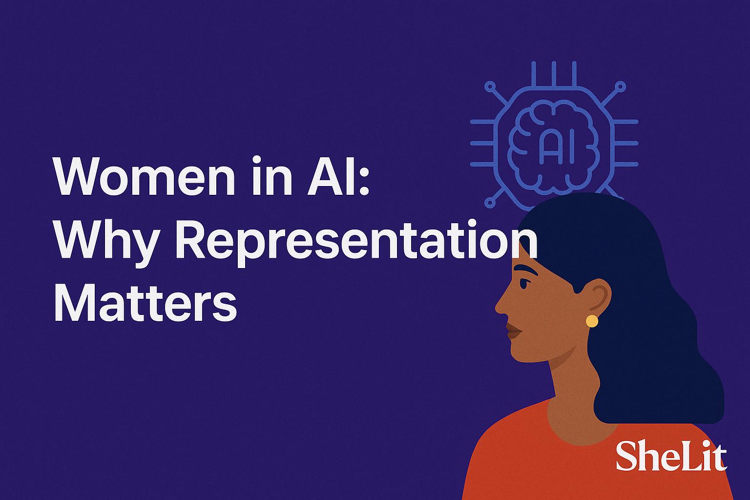 illustration of a south asian women with AI icon representing the importance of women in artificial intelligence, featured by SheLit.