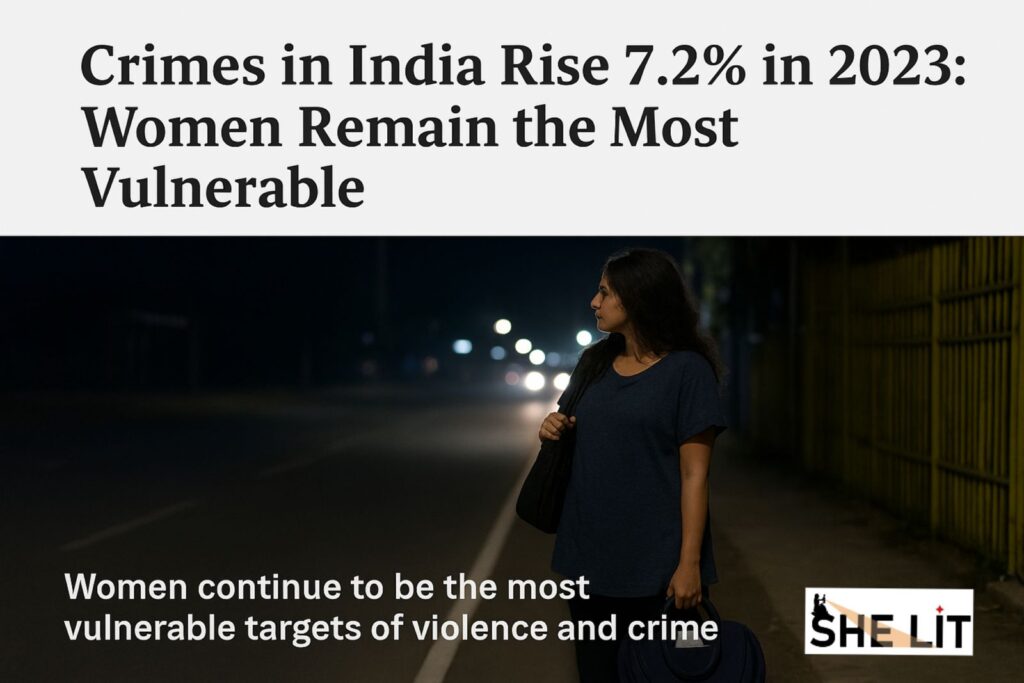 indian women standing on dimly lit street symbolysisng women's safety concern, shelit