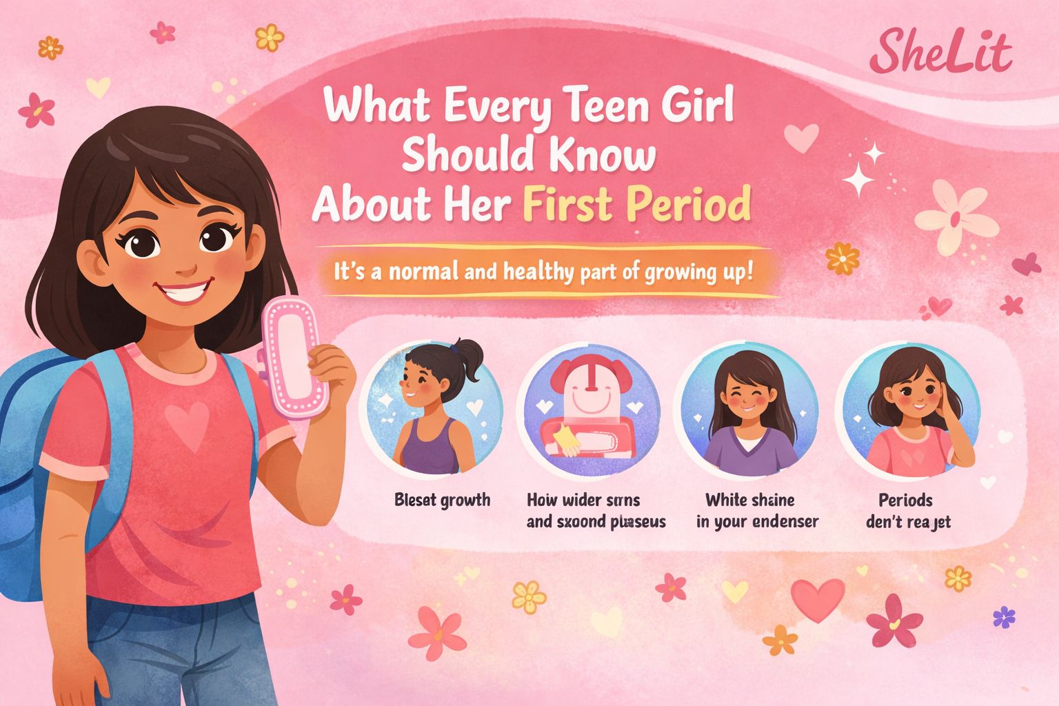 feature image showing a teen girl learning about her first period