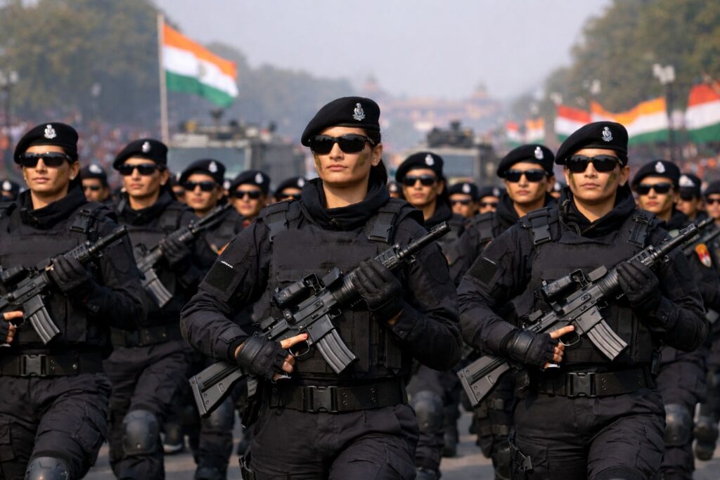 all women commando unit marching in republic dau parade representing women empowerment in india