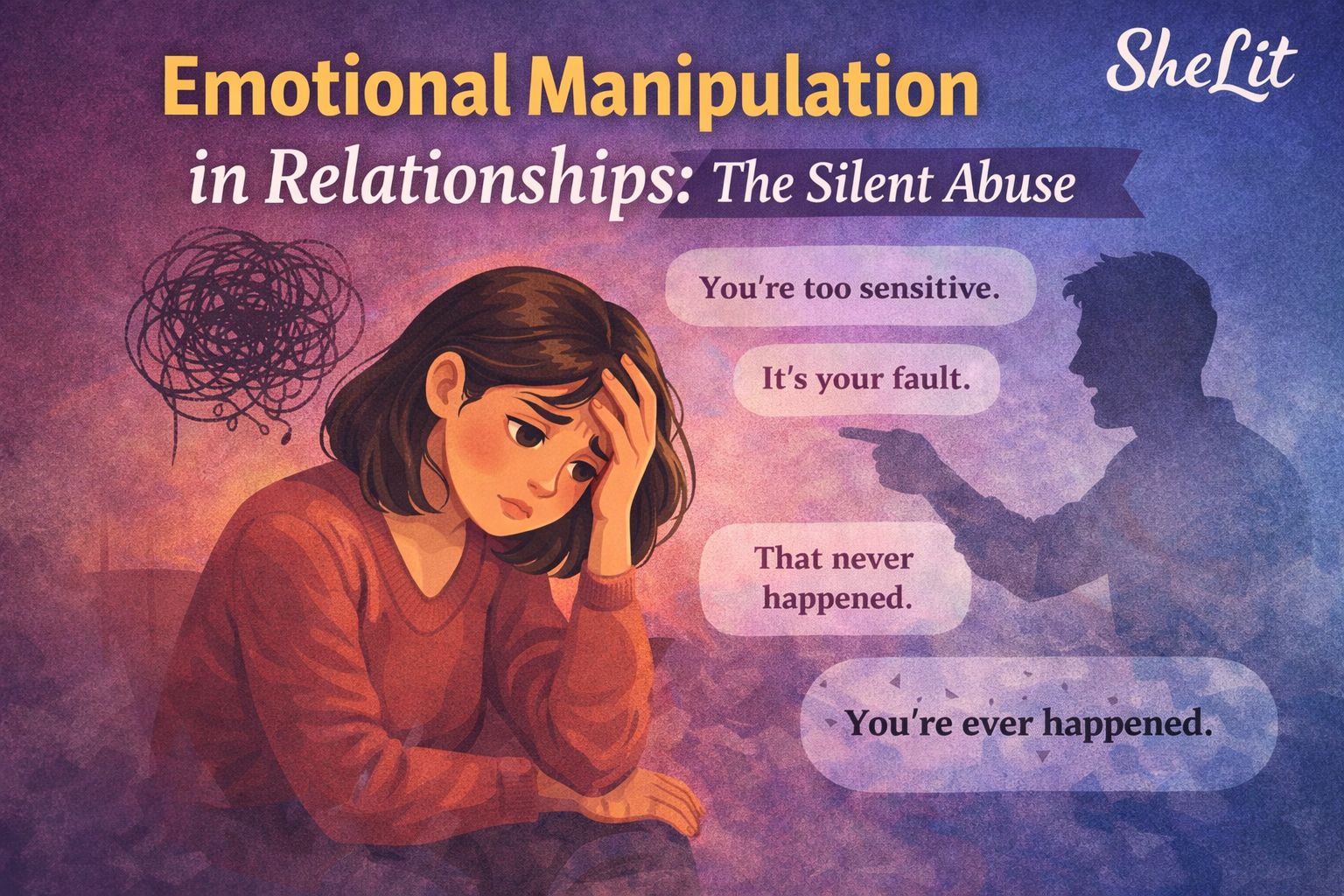 emotional manipulation in relationships illustrating showing silent emotional abuse faced by wome